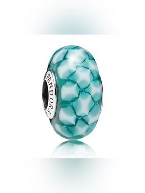 Authentic Pandora Retired Teal Lattice Murano S925 Ale Sterling Silver Charm